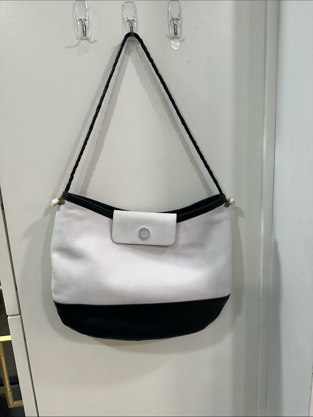 Falor la Borse Italy Classic Two-Tone White and Black Shoulder Bag